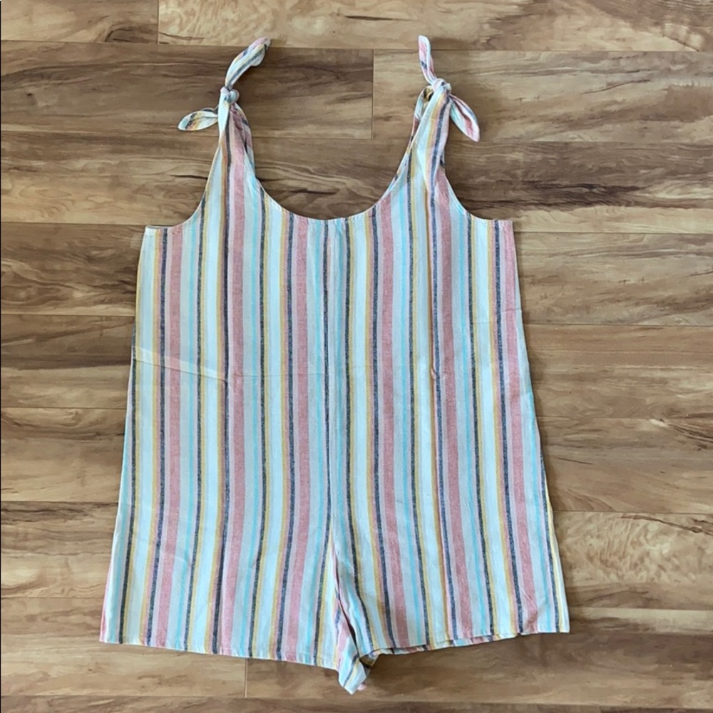 Madewell Cover-Up Romper in Rainbow Stripe - Picture 2 of 12